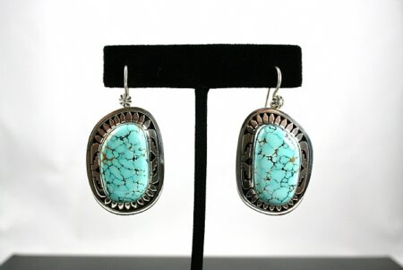 Leonard Nez Rare Number Eight Spiderweb Turquoise Dangle Earrings
