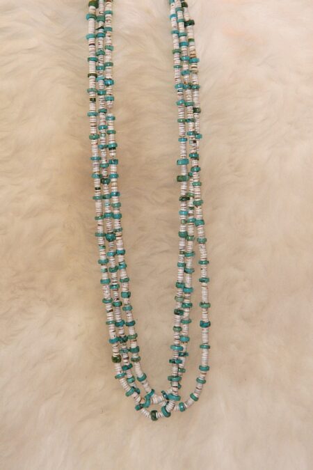 Circa 1930s Santo Domingo Olive Shell and Rare Lone Mountain Turquoise Necklace