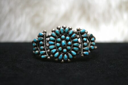 Gem Grade Lone Mountain Turquoise Pettipoint Cluster Ingot Bracelet