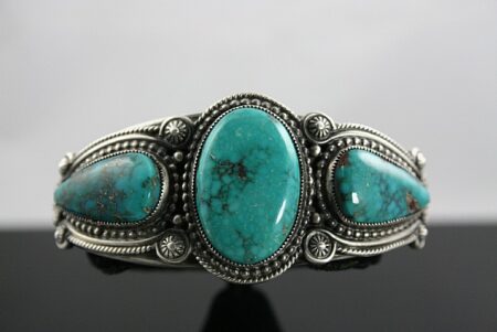 Calvin Martinez Old Rare Carico Lake Spiderweb Turquoise Ingot Bracelet