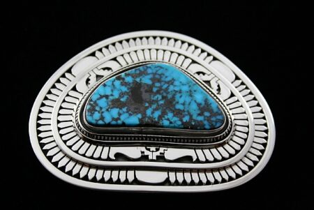 Leonard Nez Rare Gem Grade Pilot Mountain Spiderweb Turquoise Belt Buckle