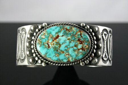 Herman Smith Rare Gem Grade Easter Blue Spiderweb Turquoise Ingot Bracelet