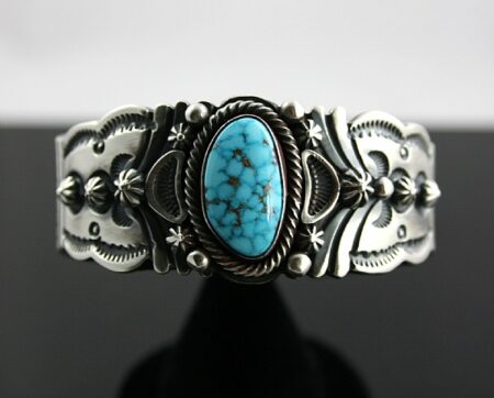 Leonard Nez Rare High Grade Candelaria Spiderweb Turquoise Ingot Bracelet