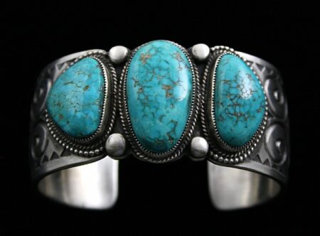Calvin Martinez Old Rare Carico Lake Spiderweb Turquoise Ingot Bracelet
