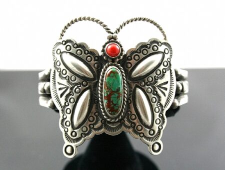 Herman Smith Royston Turquoise and Coral Butterfly Design Ingot Bracelet