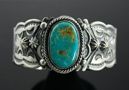 Leonard Nez Rare High Grade Blue Gem Turquoise Ingot Bracelet