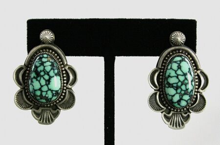 Sammie Kescoli Begay High Grade Peacock Varascite Ingot Earrings