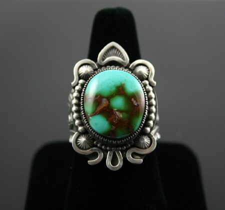 Sammie Kescoli Begay High Grade Royston Turquoise Turtle Design Ingot Ring