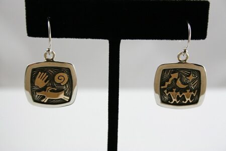 Arland Ben Solid 14K Gold Over Sterling Silver Petroglyph Design Dangle Earrings