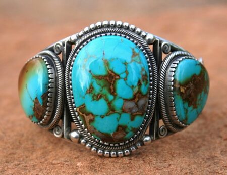 Terry Martinez Rare Gem Grade Royston Turquoise Hammered Ingot Bracelet