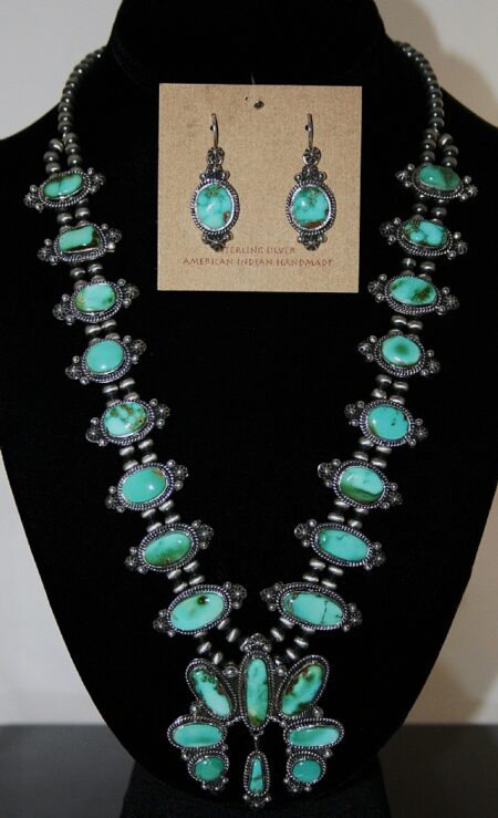 La Rose Ganadonegro High Grade Royston Turquoise Squash Blossom Necklace