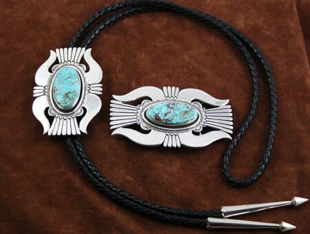 Ned Nez Rare High Grade Easter Blue Turquoise Bolo Buckle Set