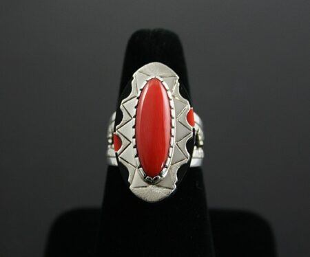 Leo Yazzie Gem Grade Coral and Onyx Ring