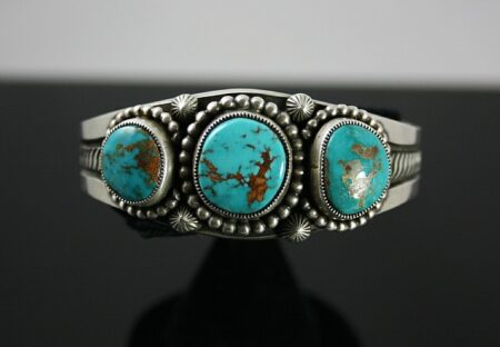 Sammie Kescoli Begay Rare Gem Grade Easter Blue Turquoise Ingot Bracelet