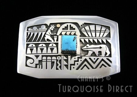 Chalmers Day Rare Candelaria Turquoise Bear Design Belt Buckle