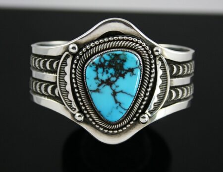 Sammie Kescoli Begay Rare Gem Grade Godber Burnham Turquoise Hammered Ingot Bracelet