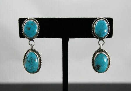 Calvin Martinez Rare Gem Grade Concho Springs Turquoise Ingot Dangle Earrings