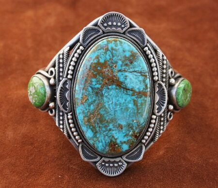 Sammie Kescoli Begay Rare Gem Grade Easter Blue and Carico Lake Turquoise Ingot Bracelet