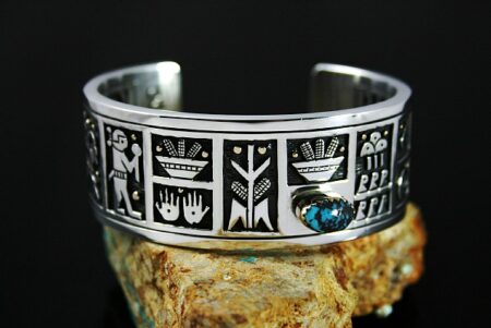 Joseph Coriz Rare Gem Grade Candelaria Spiderweb Turquoise Double Sided Overlay Bracelet
