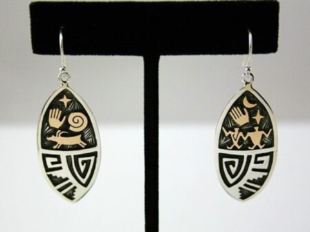 Arland Ben Solid 14K Gold Over Sterling Silver Petroglyph Design Dangle Earrings