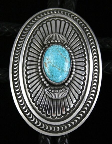 Sammie Kescoli Begay Rare High Grade Number Eight Spiderweb Turquoise Ingot Bolo Tie