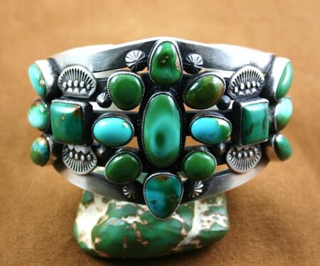 Sammie Kescoli Begay Rare Gem Grade Royston Turquoise Cluster Ingot Bracelet