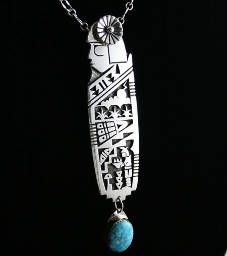 Chalmers Day Rare High Grade Lone Mountain Turquoise Corn Maiden Design Pin/Pendant