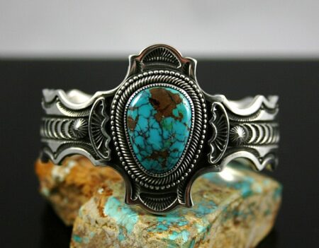 Sammie Kescoli Begay Rare Gem Grade Aztec Spiderweb Turquoise Ingot Bracelet
