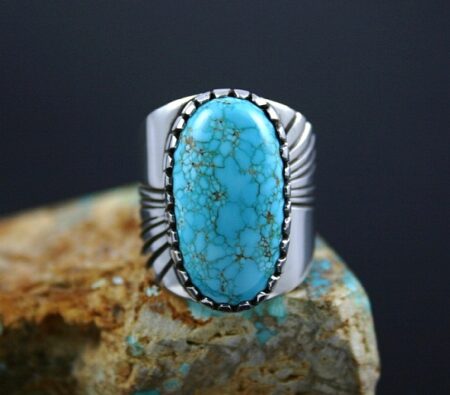 Leonard Nez Rare High Grade Number Eight Spiderweb Turquoise Ring