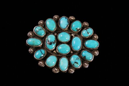 Calvin Martinez Rare High Grade Persian Turquoise Cluster Ingot Pin