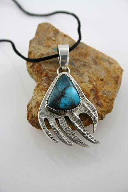 Tommy Jackson Rare Gem Grade Bisbee Turquoise Bear Claw Pendant