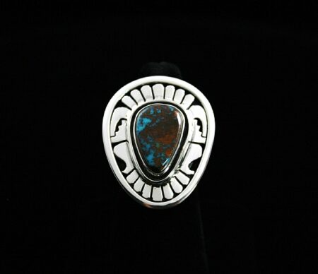 Leonard Nez Rare Gem Grade Pilot Mountain Turquoise Overlay Ring