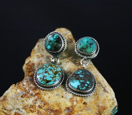 Calvin Martinez Rare Easter Blue Spiderweb Turquoise Ingot Dangle Earrings