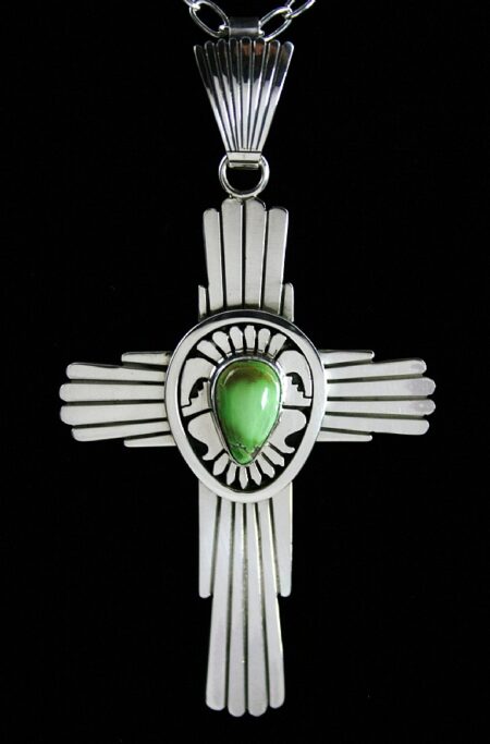 Leonard Nez Rare High Grade Orville Jack Turquoise Overlay Cross Pendant