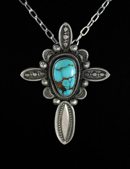 Sammie Kescoli Begay Rare Gem Grade Aztec Turquoise Ingot Cross Pendant