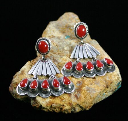 Darrell Cadman Rare Gem Grade Mediterranean Coral Dangle Earrings