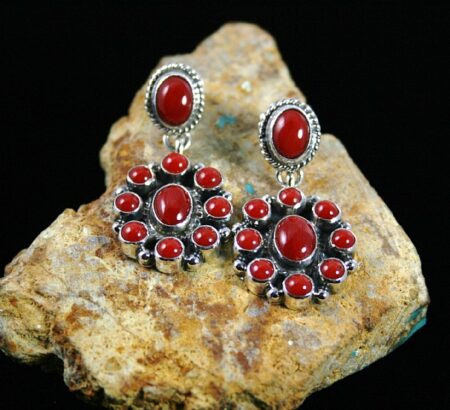 Geneva Apachito Rare Gem Grade Mediterranean Coral Cluster Dangle Earrings