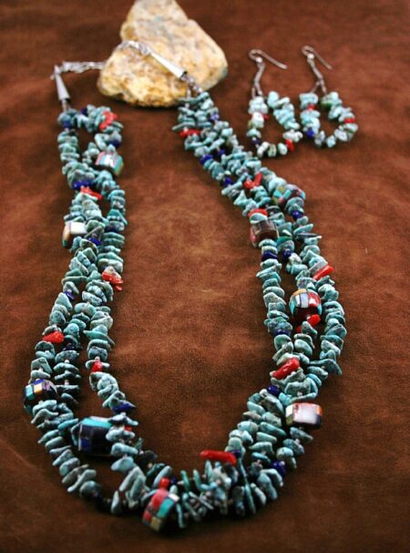 Charlotte Reano Rare Gem Grade Dry Creek Turquoise Nugget Necklace and Earring Set