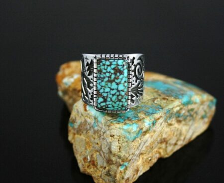 Kee Yazzie High Grade Turquoise Mountain Spiderweb Turquoise Ring