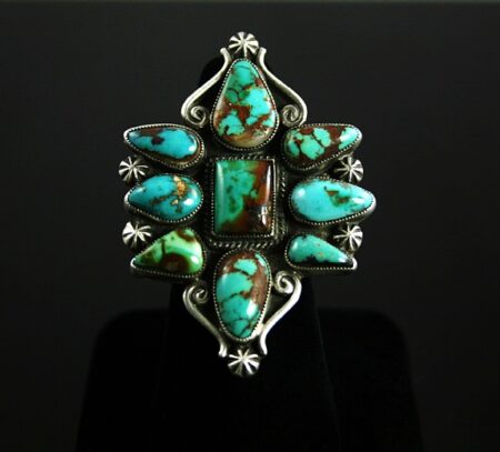 Calvin Martinez Rare Gem Grade Royston Turquoise Cluster Ingot Ring