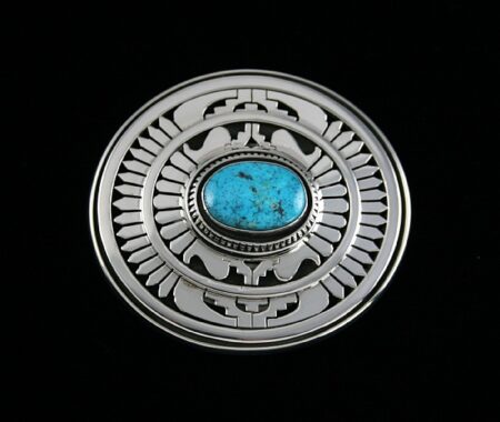 Leonard Nez Rare High Grade Concho Springs Turquoise Overlay Belt Buckle