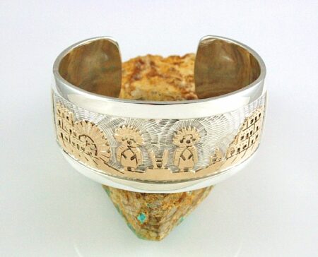 Watson Honanie Solid 14K Gold Over Sterling Silver Sun Dancer Kachina Design Bracelet