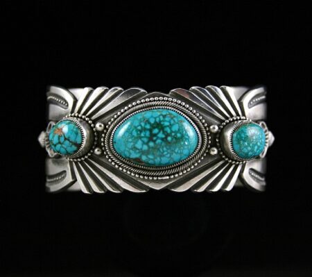 Sammie Kescoli Begay Rare High Grade Carico Lake Supreme Spiderweb Turquoise Ingot Bracelet
