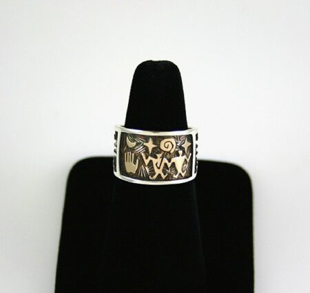 Arland Ben Solid 14K Gold Over Sterling Silver Petroglyph Design Ring