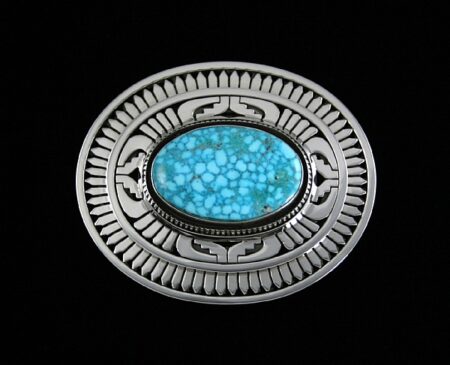 Leonard Nez High Grade Turquoise Mountain Spiderweb Turquoise Belt Buckle