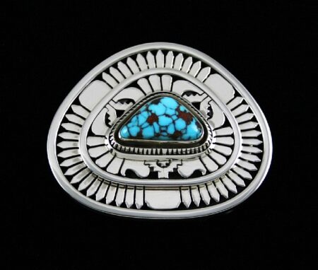 Leonard Nez Rare Gem Grade Godber Burnham Spiderweb Turquoise Overlay Belt Buckle