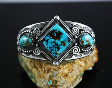 Calvin Martinez Rare Gem Grade Easter Blue Turquoise Ingot Bracelet