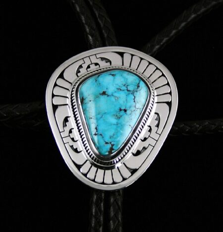Leonard Nez Rare High Grade Morenci Turquoise Overlay Bolo Tie