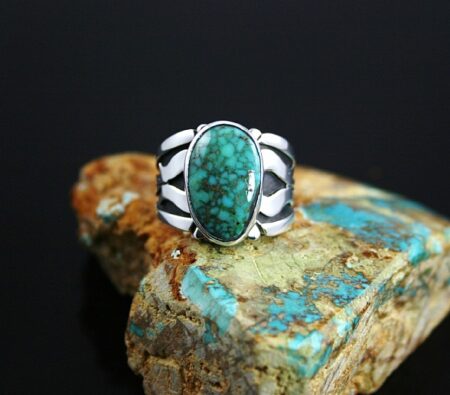 Leonard Nez Rare High Grade Carico Lake Supreme Spiderweb Turquoise Overlay Ring