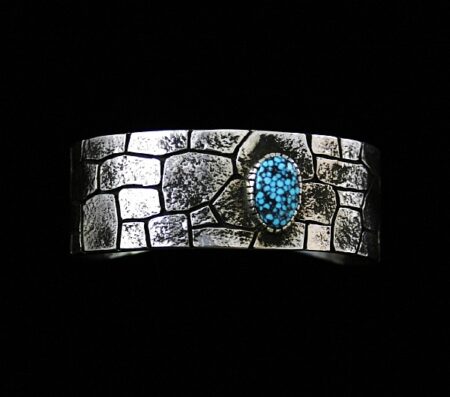 Kee Yazzie Rare Gem Grade Kingman Spiderweb Turquoise Cobblestone Design Overlay Bracelet
